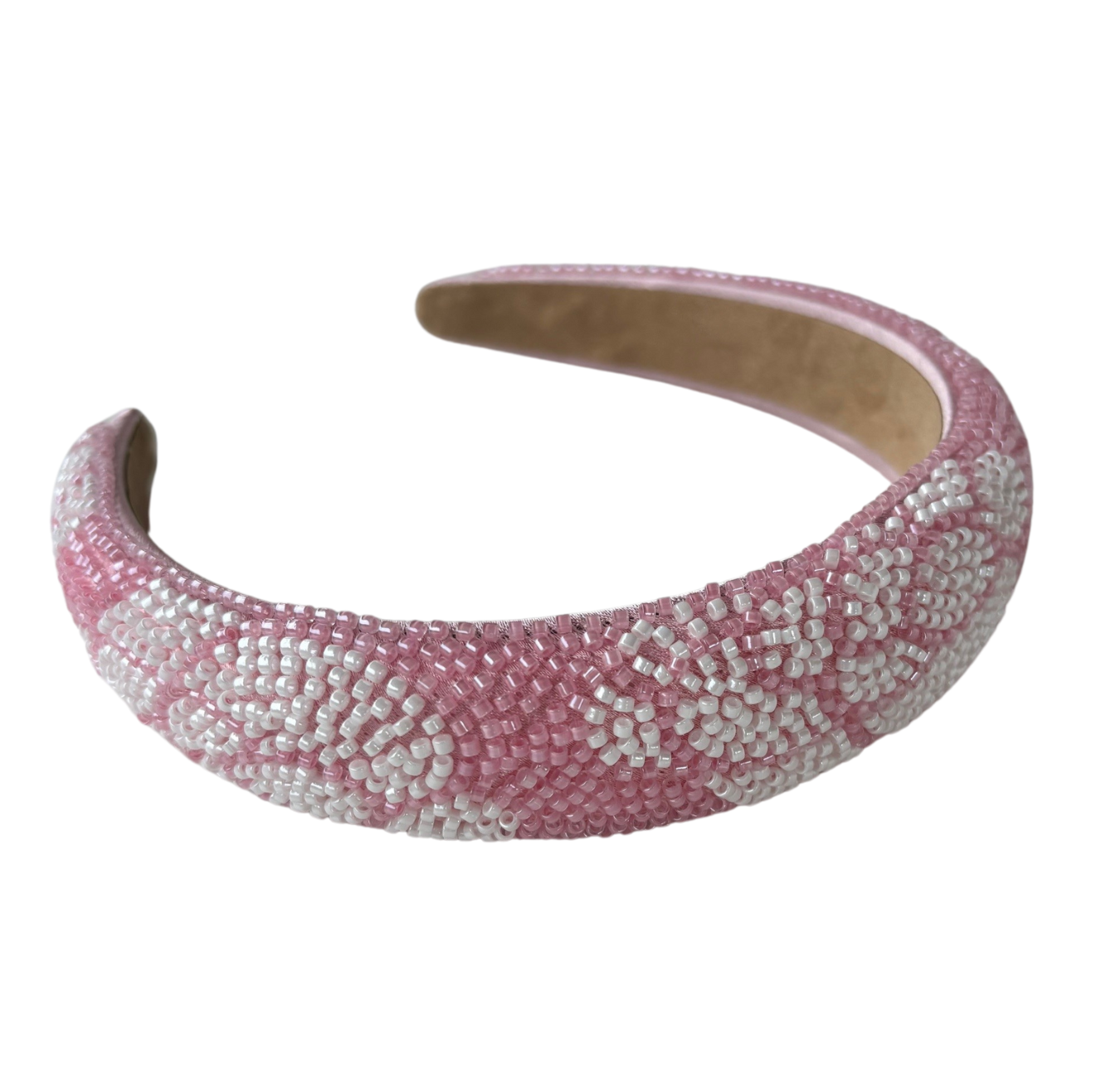 Bead Still My Heart Pink White GlamBand hairband for the races